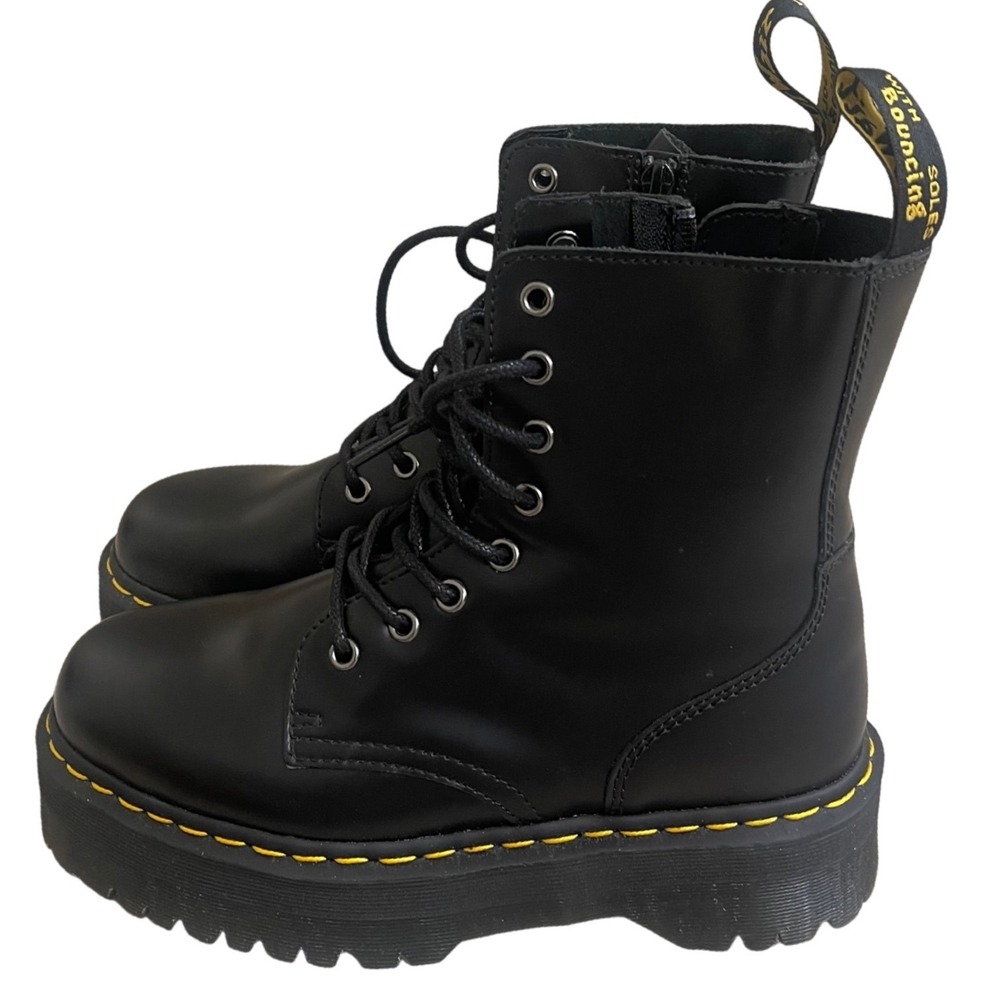 Dr Martens Jadon Black Polished Smooth Leather Platform Boots 8-Eye Zip US 8 L